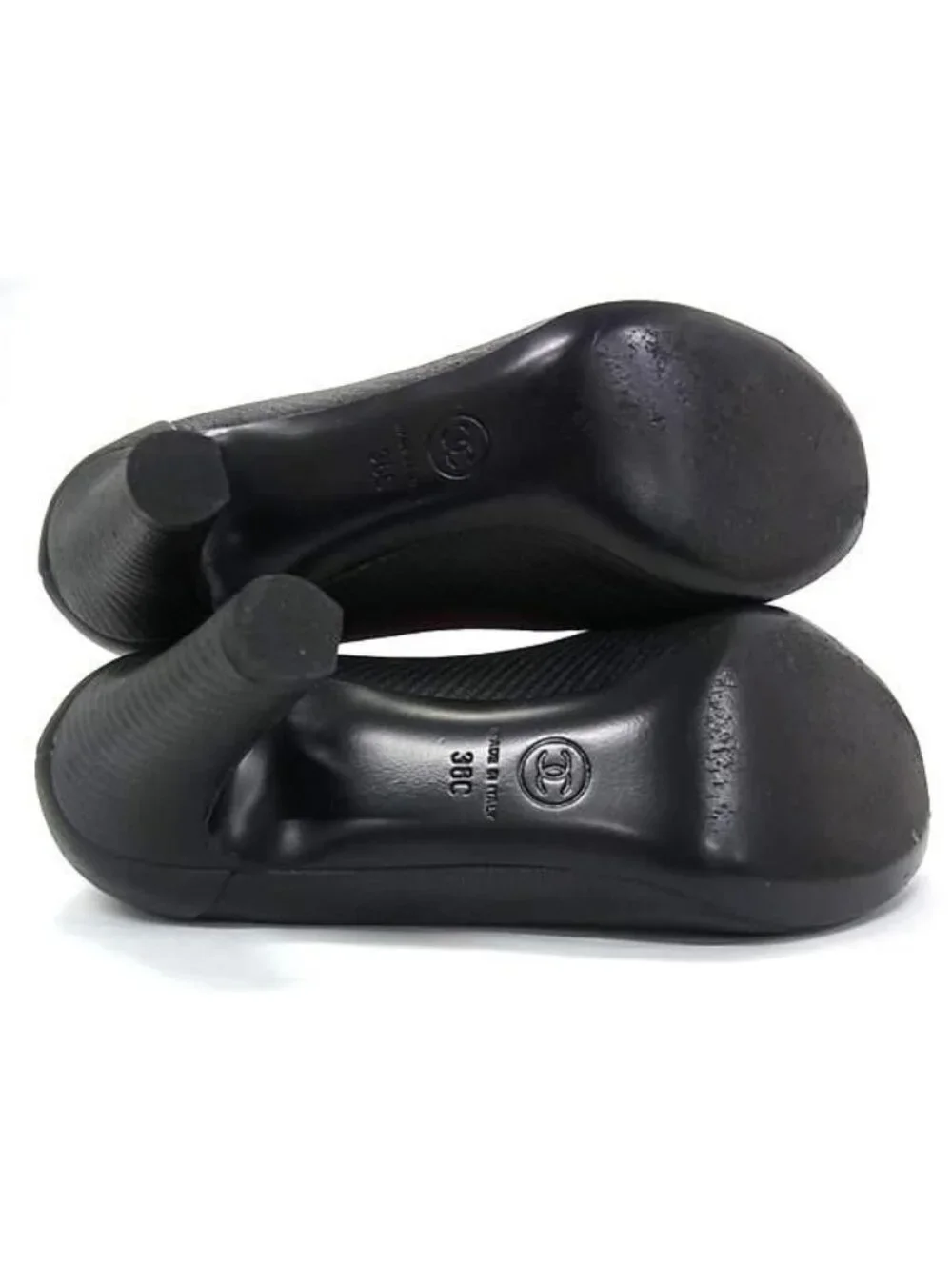 Chanel CC Logo Leather Heels Shoes Black